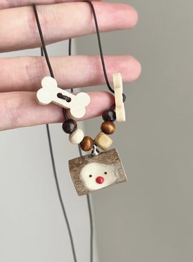 新中式树墩串珠编织项链萌趣卡通长款毛衣链复古小众设计感锁骨链