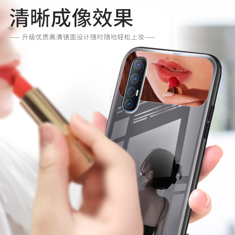 新款网红女孩背影opporeno3pro手机壳镜面玻璃超薄外壳带镜子全包时尚reno3保护套女款 - 图2