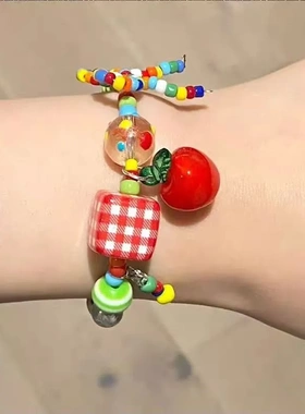 2025新款多巴胺彩色苹果星星串珠项链网红轻奢小众夏日炫彩锁骨链