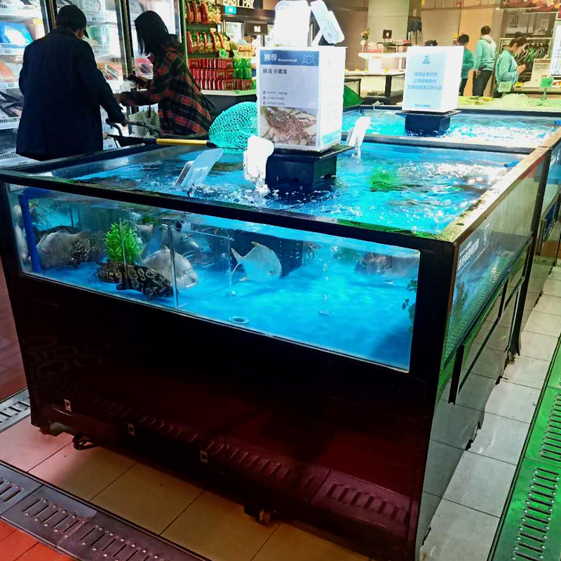 海鲜鱼缸饭店商用贝类池超市卖鱼专用玻璃鱼缸暂养池鱼池制冷定做 - 图0