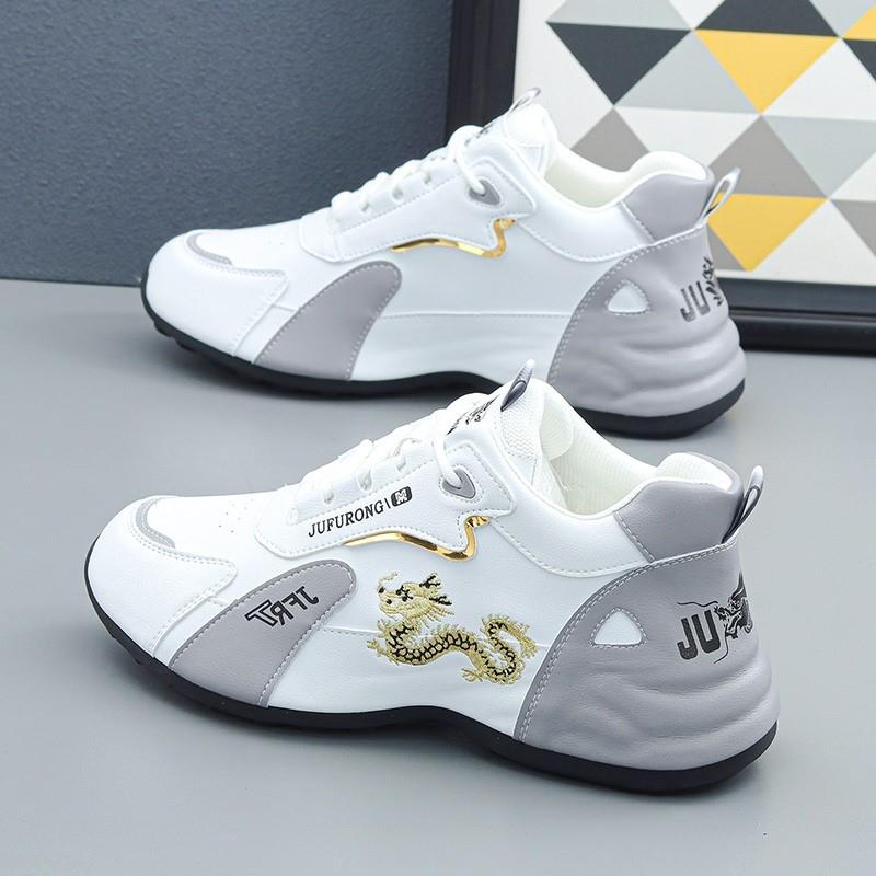 高档男鞋真皮运动鞋男款休闲男潮鞋2025新款软底老爹鞋皮面旅游鞋 - 图1