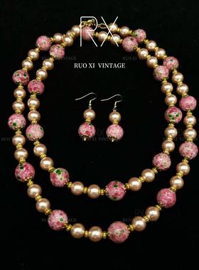 若曦vintage可爱粉色蛙皮长款项