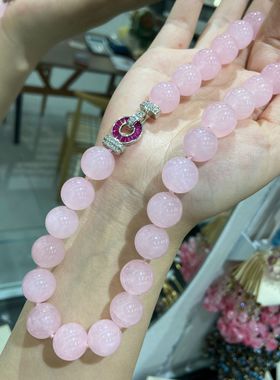 14MM天然樱花粉色粉晶锁骨链项链