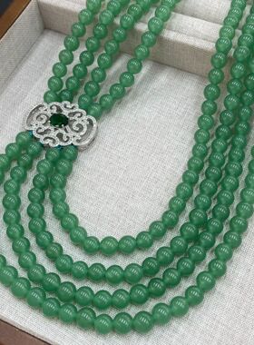 新品天然东陵玉石8M多层项链小众