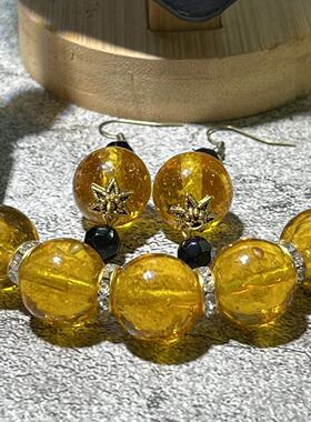 vintage捷克琉璃项链耳环套装法