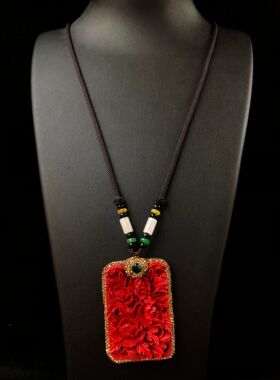 朱砂牡丹花吊坠手工编织如意绳简