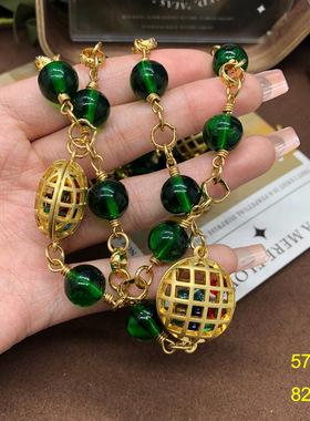 西洋项链叠戴式绿色琉璃珠铜材质