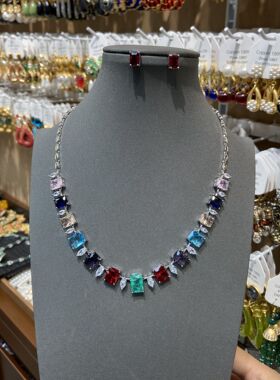 日韩项链女锁骨链风彩色冰碎裂锆