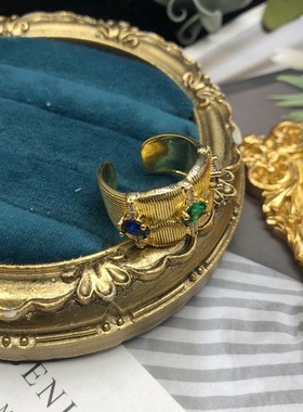 中古vintage复古铜镀真金开口戒