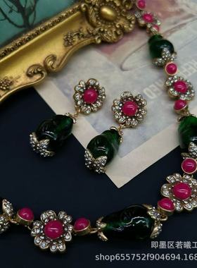 花朵镶钻琉璃项链vintage宫廷复