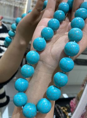 新vintage民族风20M大颗绿松石项