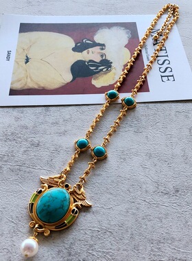 欧美外贸西洋着绿松石项链电镀真