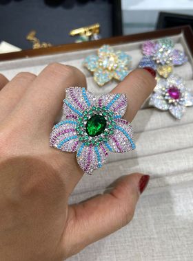 紫绿色花朵甜美优雅戒指镀金奢华