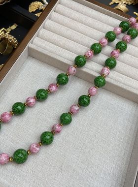 中古vintage宫廷风老料子粉蛙绿