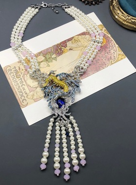 法式复古优雅多层珍珠串珠项链海