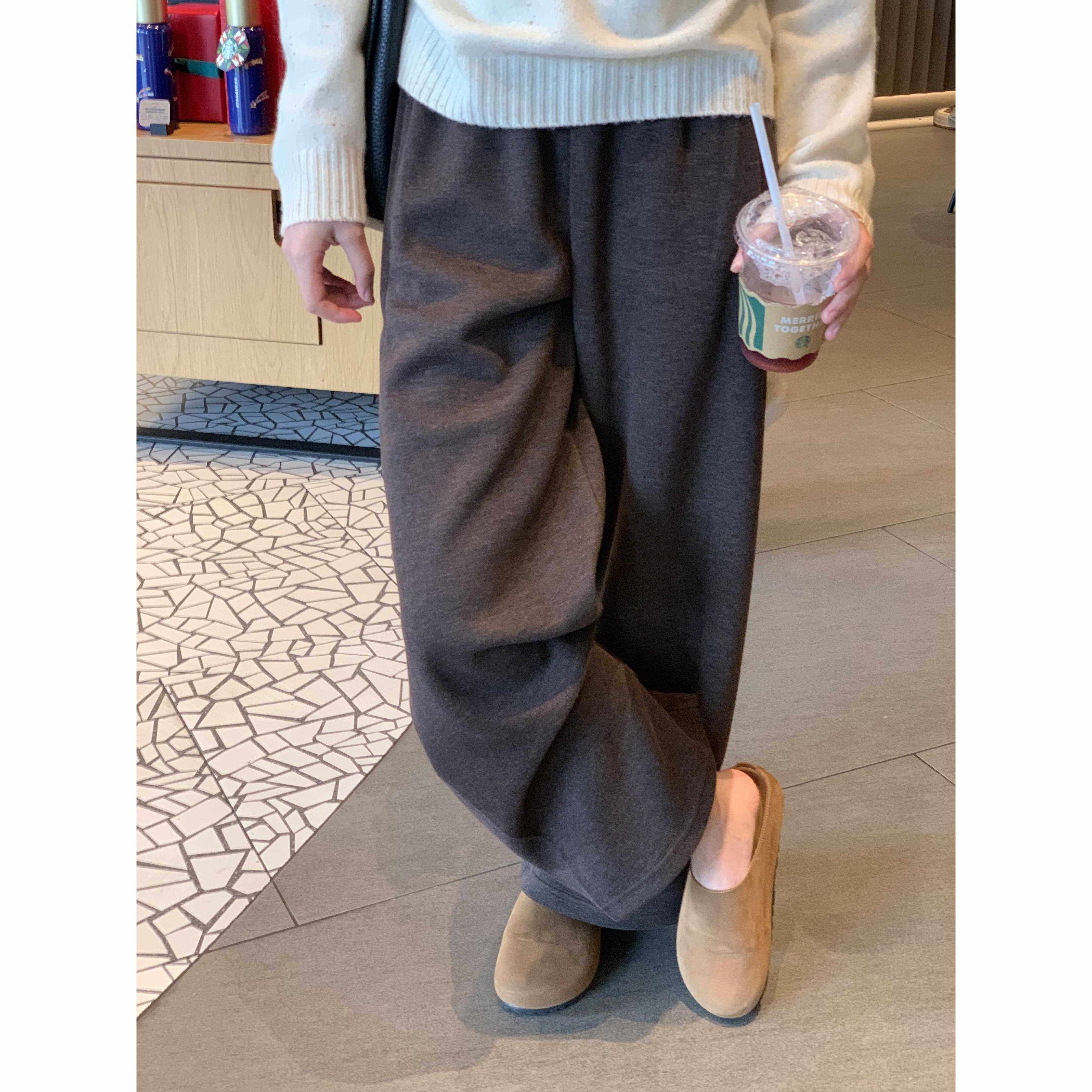 毛呢休闲直筒裤女大码秋冬加绒加厚胖妹妹宽松显瘦磨毛运动阔腿裤,淘宝优惠券,粉丝福利购,淘宝优惠卷