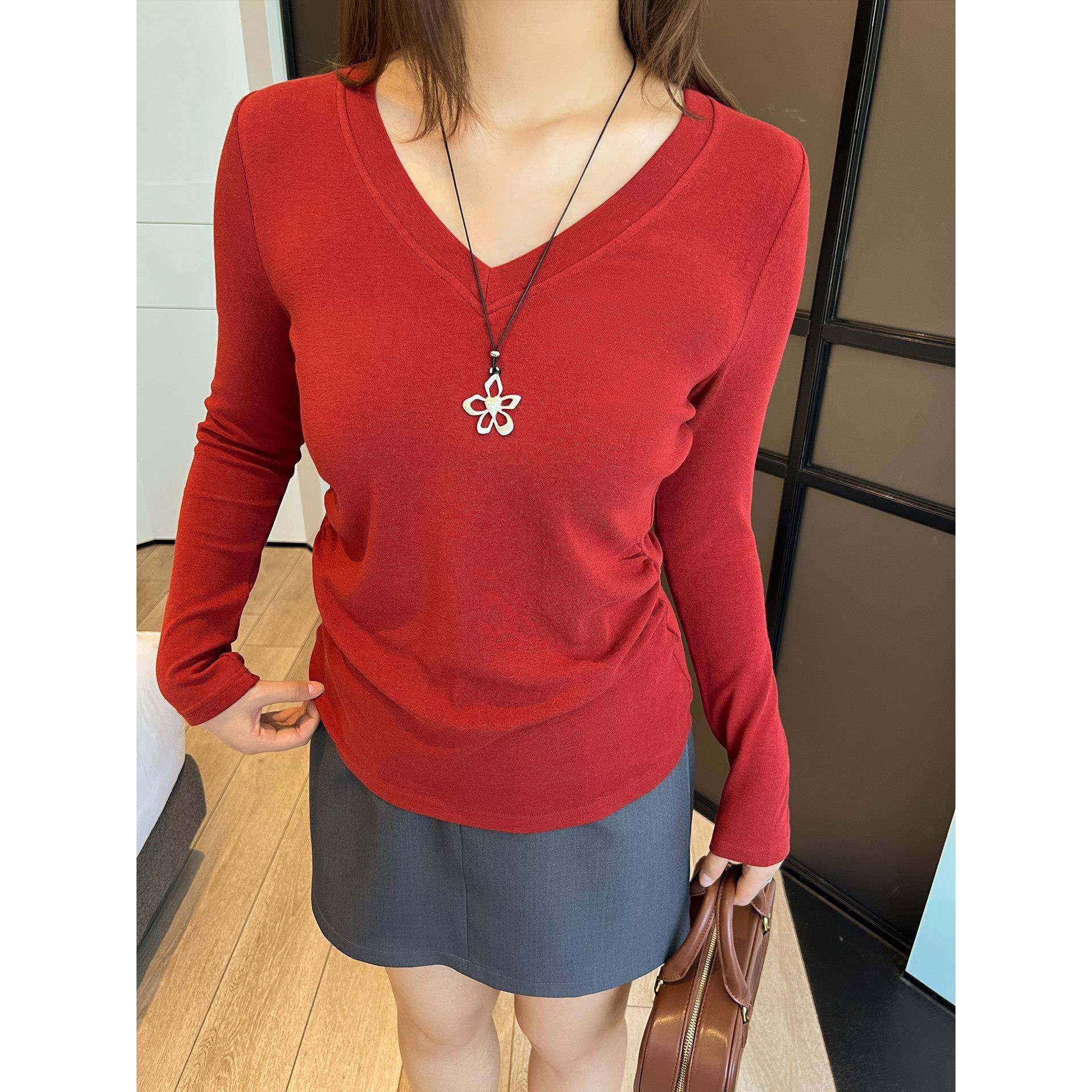 DM100大码百分百女装秋微胖mm百搭修身T恤收腰显瘦高弹针织打底衫,淘宝优惠券,粉丝福利购,淘宝优惠卷