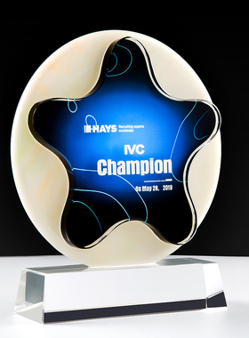 大理石五角星水晶奖杯定制创意刻字圆形经销商奖牌授权牌制作