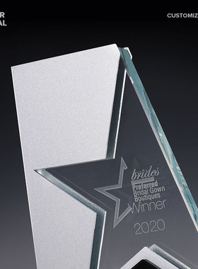 五角星金属奖牌水晶奖杯授权牌定制商务年会礼品冠军金银铜纪念品