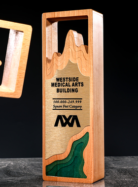 山川河流创意实木木质水晶奖杯定制定做刻字比赛冠军荣誉纪念品