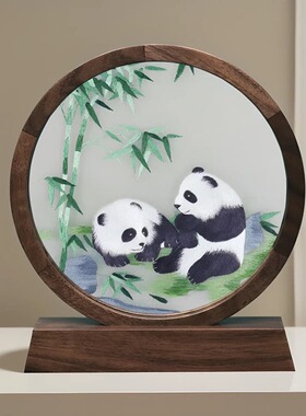 苏绣桌面屏风创意刺绣摆件中国风中式家居台屏手工双面绣摆台老外