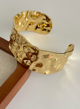 欧美褶皱圆形开口金属手镯