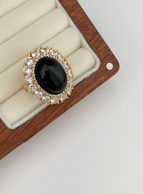 欧美风复古宫廷风黑色椭圆戒指