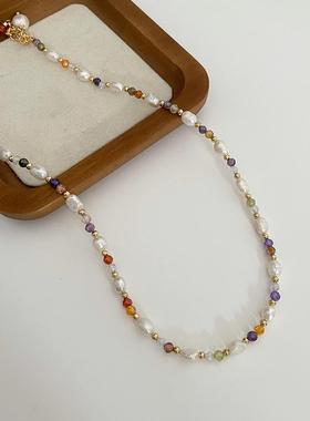 彩色串珠项链2025新款锁骨链