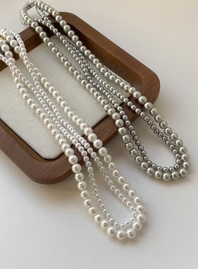 法式优雅温柔双层缠绕珍珠项链