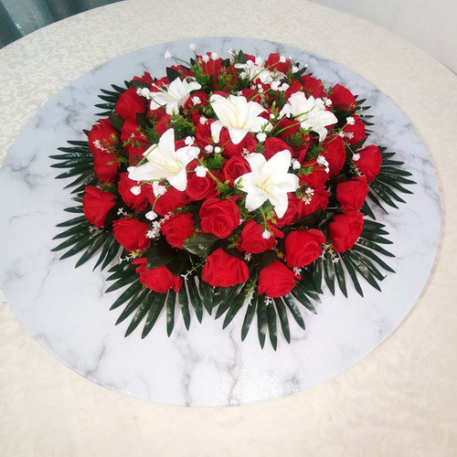酒店大圆桌转盘用花餐桌花摆件装饰假花绢花厅大圆桌中间摆放台花 - 图3