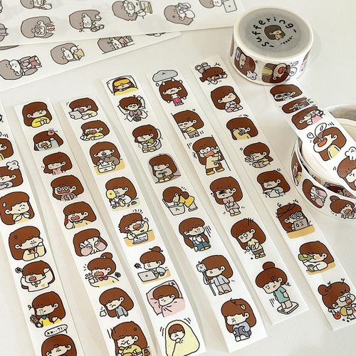 xxkk炫炫酷酷丨原创设计卡通手帐离型和纸胶带模切贴纸痛痛苦苦 - 图0