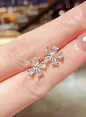 韩国s925银针锆石五叶女清新森系