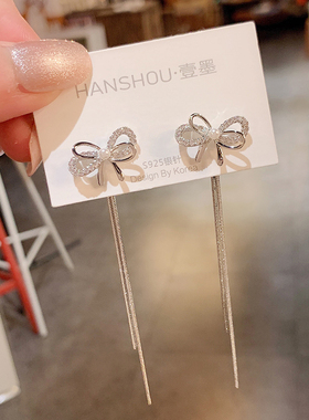 设计感蝴蝶结耳钉女长款