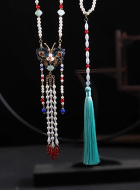 古风璎珞长款烧蓝蝴蝶珍珠项链