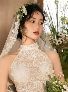 超仙美新娘文竹绿草花朵头饰森系