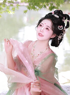 古风仙气超仙渐变紫色女蝴蝶头饰