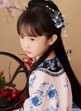 墨蓝色玉兰花发夹新中式流苏发夹