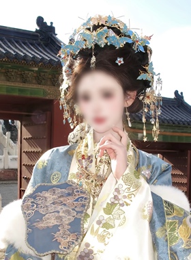 蓝色烧蓝蝴蝶大发冠唐宋明制国风