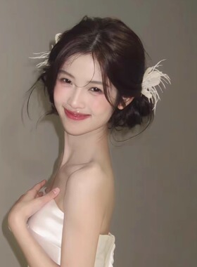 羽毛珍珠甜美森系头饰发叉超仙