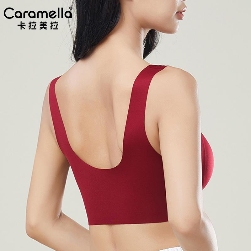 Caramella安克拉红无痕内衣女固定美背心式聚拢无钢圈睡眠文胸罩