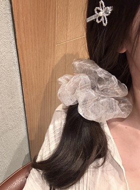 新款泡泡网网纱云朵发圈女抓夹蝴蝶结发夹后脑勺鲨鱼夹女2026新款