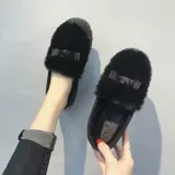 Женская осенняя и зимняя хлопчатобумажная обувь для студентов, которая согреется и будет плюшевой, ленивые шапочки на плоской подошве в корейском стиле, нескользящие слипоны.