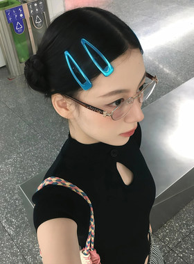 韩系精致湖蓝镂空刘海夹发夹发饰