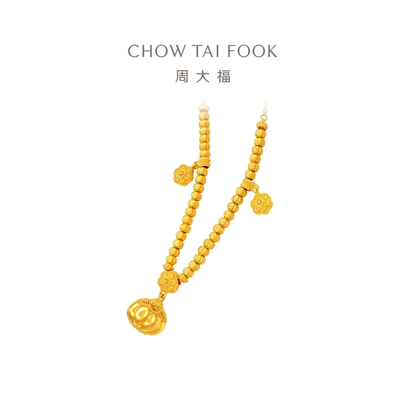 周大福传承经典传承福禄吉祥足金小金珠黄金吊坠项链F235573礼物 - 图1