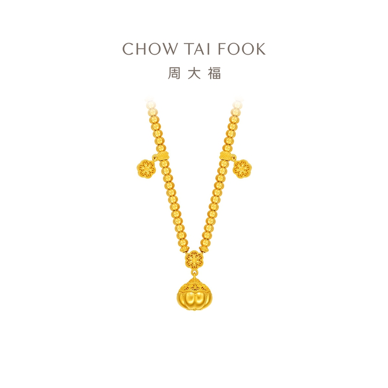 周大福传承经典传承福禄吉祥足金小金珠黄金吊坠项链F235573礼物 - 图3