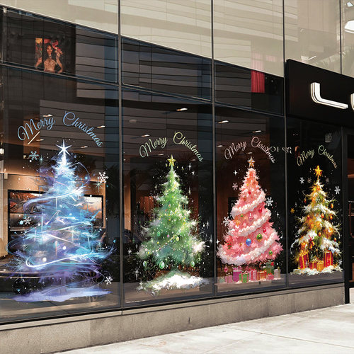 2026新年耶圣诞节装饰布置静电贴纸店铺节日圣诞树玻璃橱窗门贴画 - 图0
