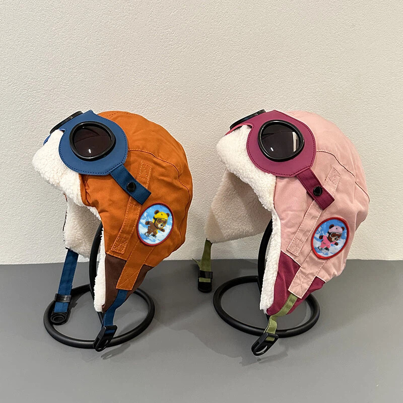 Cute dinosaur aviator glasses Lei Feng hat for middle-aged and older children, women's autumn and winter parent-child boy's plus velvet warm ear protection hat