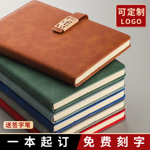 A5商务笔记本子办公文具加厚复古工作记事本大学生简约小清新日记本B5软皮面党员会议记录本定制订做可印LOGO - 图0