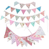 Source Pink Fields Garden Flowers Cotton Cloth Triangle Flags Children Party Outdoor Birthday Decorations Hung Flags Wedding Camping Tent