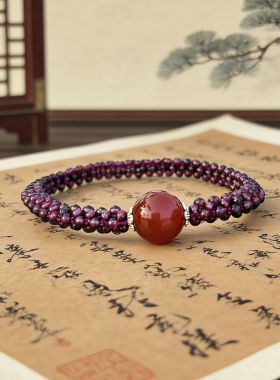 同壹天然石榴石百搭编织手链